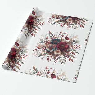 Elegant Boho Burgundy Rustic Blue and Red Pattern Wrapping Paper