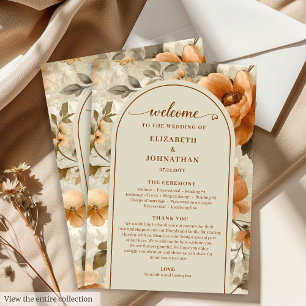 Elegant Boho Burnt Orange Ivory Sage Wedding Day Program