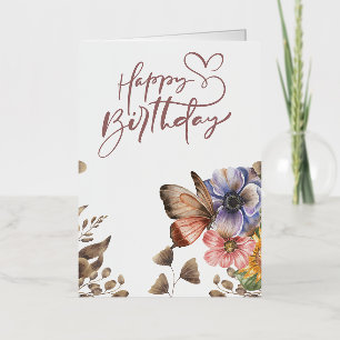 Elegant Boho Butterfly Floral Birthday Foil Greeting Card