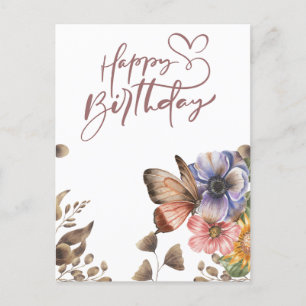 Elegant Boho Butterfly Floral Birthday Postcard