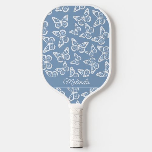   Elegant Boho Butterfly Powder Blue Add Your Name Pickleball Paddle