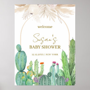 Elegant Boho Cactus Arch Baby Shower Welcome Poster