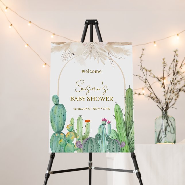 Elegant Boho Cactus Arch Baby Shower Welcome Sign (In Situ (Stand))