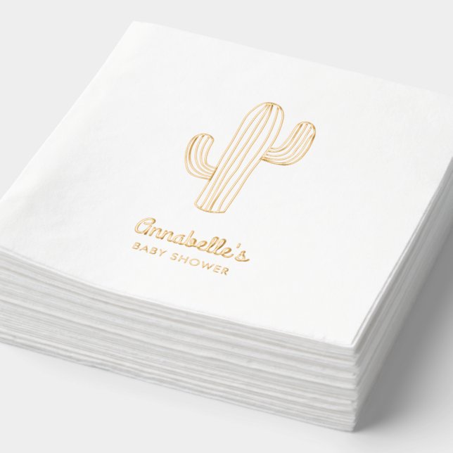 Elegant Boho Cactus Gold Foil Baby Shower Napkins (Detail)