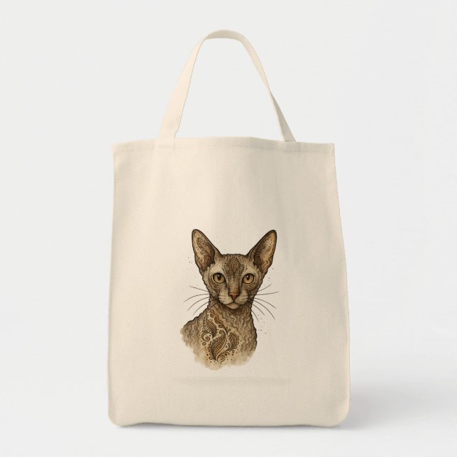 Elegant Boho Cat Portrait Tote Bag (Front)