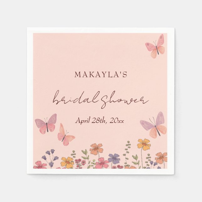 Elegant boho chic Butterflies flower Bridal Shower Napkins (Front)