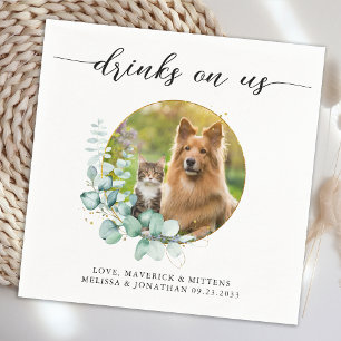 Elegant Boho Chic Drinks On Us Dog Photo Wedding Napkins