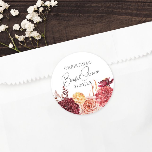 Elegant Boho Chic Floral Bridal Shower Favor Classic Round Sticker (Creator Uploaded)