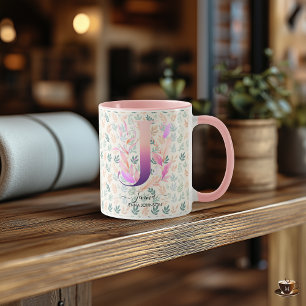 Elegant Boho Chic Floral Monogram Mug - J