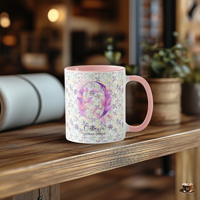 Elegant Boho Chic Floral Monogram Mug - O (Creator Uploaded)