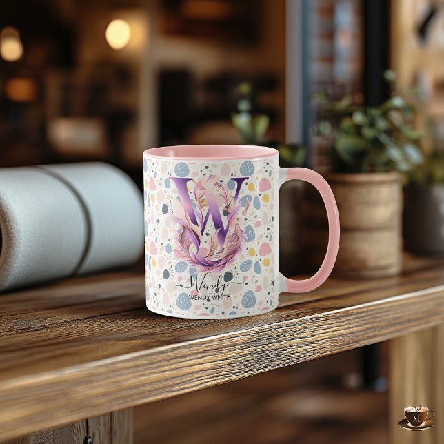 Elegant Boho Chic Floral Monogram Mug - W (Creator Uploaded)