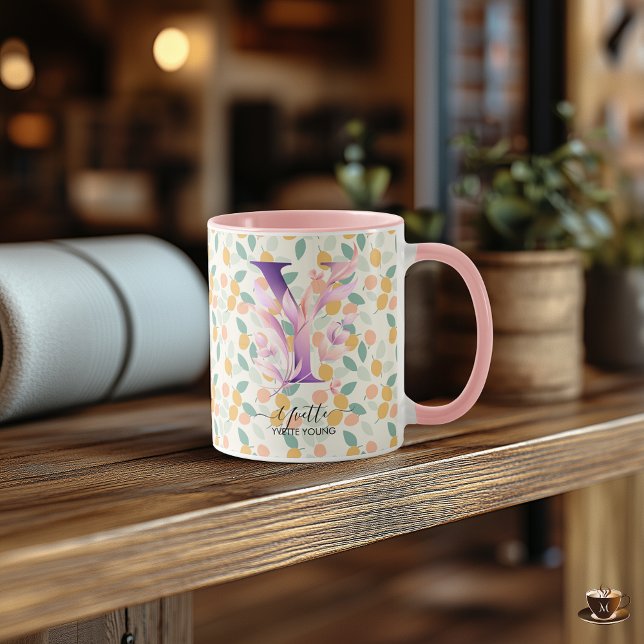 Elegant Boho Chic Floral Monogram Mug - Y (Creator Uploaded)
