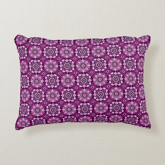 Elegant Boho Chic Geometric Floral Pattern Accent Pillow (Front)