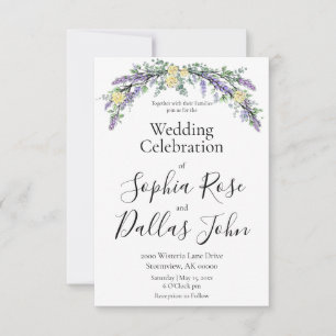 Elegant boho chic Lavender yellow roses wedding Invitation