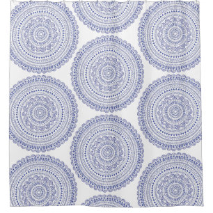 Elegant Boho Chic Navy Blue Watercolor Pattern Shower Curtain