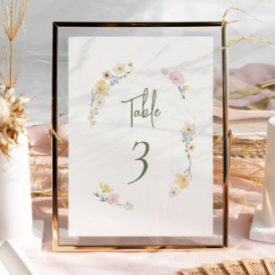 Elegant Boho Chic Pastel Flowes Wedding  Table Number