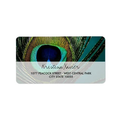 Elegant Boho Chic Peacock Feather Photo Address Label