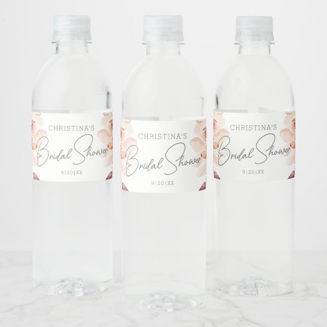 Elegant Boho Chic Watercolor Floral Bridal Shower  Water Bottle Label (Bottles)
