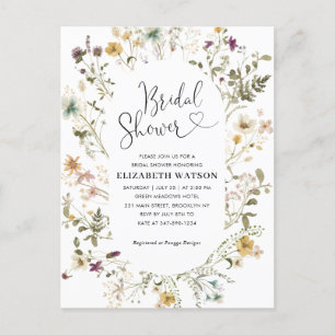 Elegant Boho Chic Wildflower Floral Bridal Shower Postcard