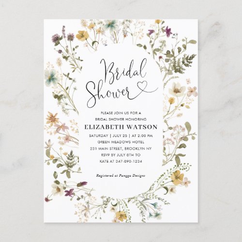 Elegant Boho Chic Wildflower Floral Bridal Shower  Postcard