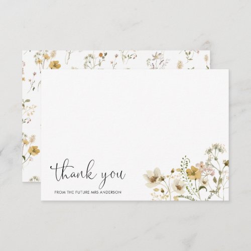 Elegant Boho Chic Wildflower Floral Future Mrs Thank You Card