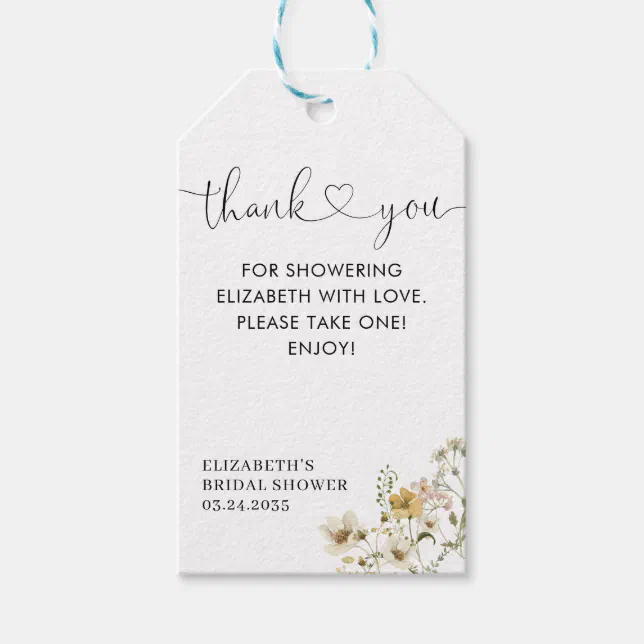 Elegant Boho Chic Wildflower Floral Thank You Gift Tags | Zazzle