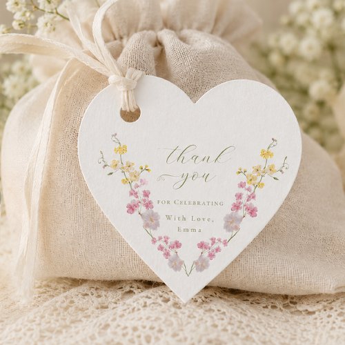 Elegant boho chic Wildflowers Bridal shower Heart Favor Tags