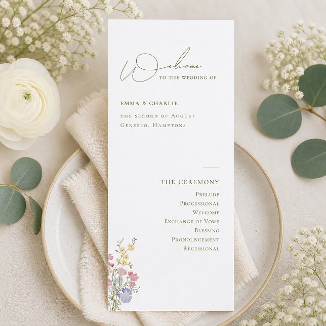 Elegant Boho Chic Wildflowers Wedding Program (Elegant Boho Chic Wildflowers Wedding Program)