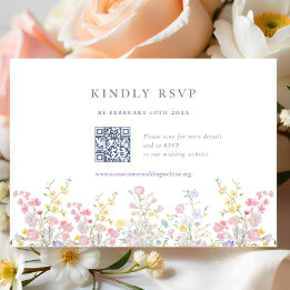 Elegant Boho Chic Wildflowers Wedding QR code RSVP Card