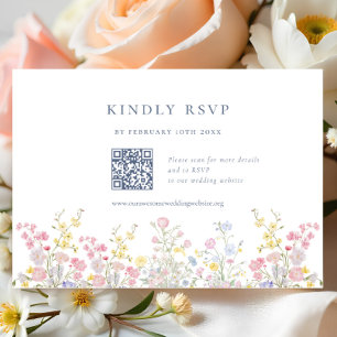 Elegant Boho Chic Wildflowers Wedding QR code RSVP Card