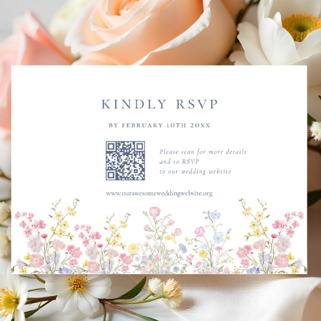 Elegant Boho Chic Wildflowers Wedding QR code RSVP Card (Creator Uploaded)