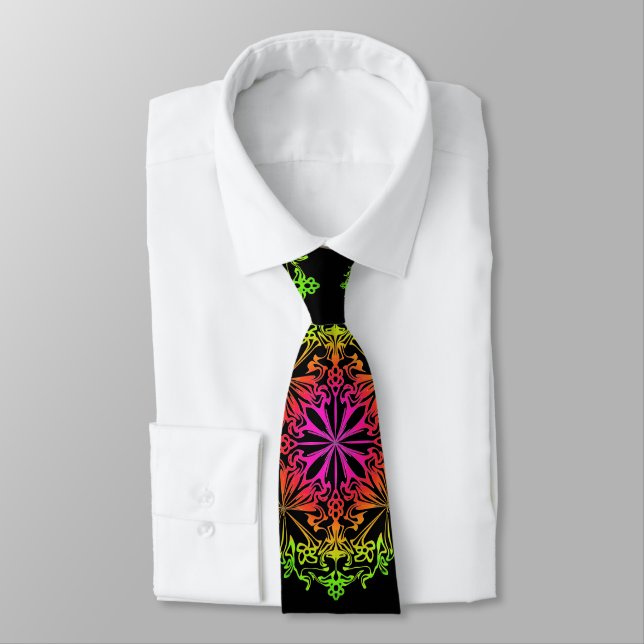 Elegant boho colorful bohemian botanical mandala neck tie (Tied)