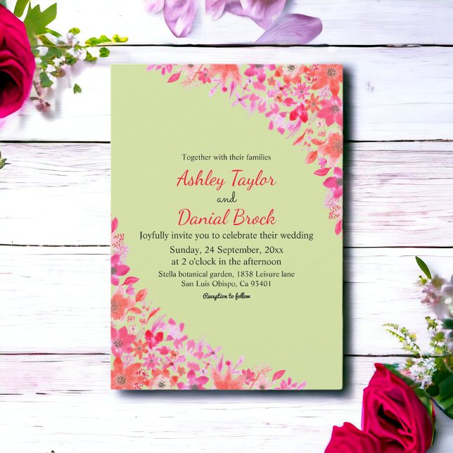 Elegant Boho Country Sage Green Floral Wedding Invitation (Creator Uploaded)