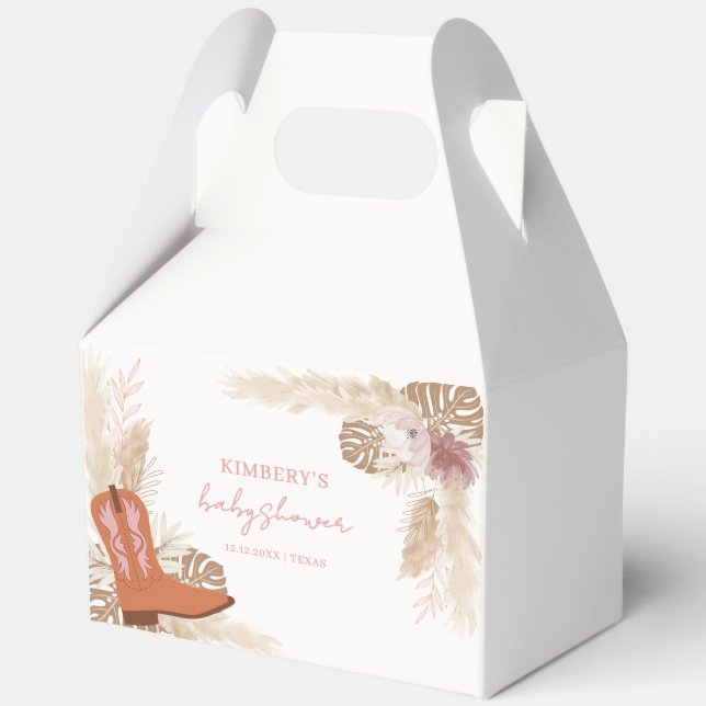 Elegant Boho Cowgirl Boots Pampas Baby Shower Favor Boxes (Back)