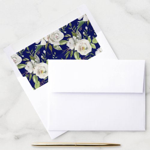 Elegant Boho Dark Blue Floral Wedding Envelope Liner