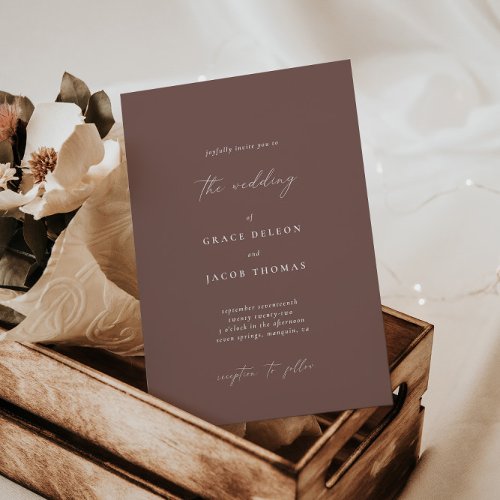 Elegant Boho Dark Mauve Wedding Invitation