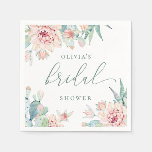 Elegant Boho Desert Bridal Shower   Cactus Floral Napkins