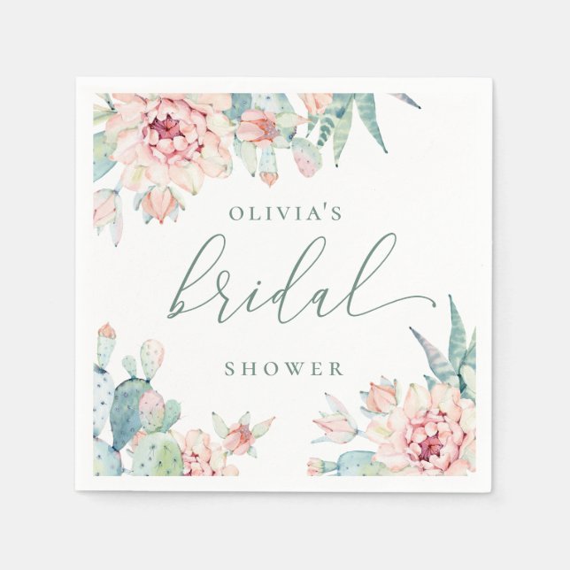 Elegant Boho Desert Bridal Shower | Cactus Floral Napkins (Front)