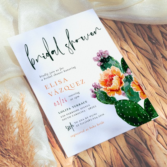 Elegant Boho Desert Cactus & Flowers Bridal Shower Invitation (Creator Uploaded)