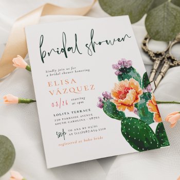 Elegant Boho Desert Cactus & Flowers Bridal Shower Invitation by Cali_Graphics at Zazzle