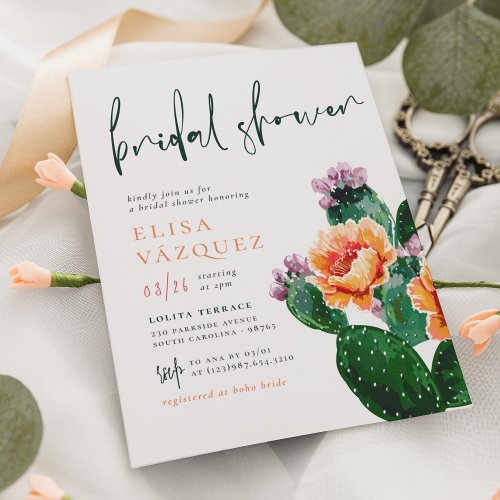 Elegant Boho Desert Cactus  Flowers Bridal Shower Invitation