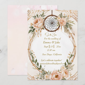 Elegant Boho Dreamcatcher Floral Save the Date Car Holiday Card