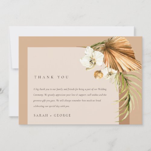 Elegant Boho Dried Palm Rust Floral Arch Wedding Thank You Card