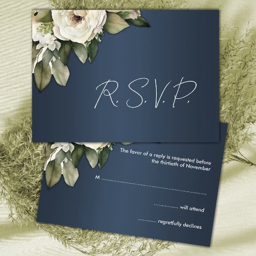 Elegant Boho Dusty Blue and Roses Wedding RSVP
