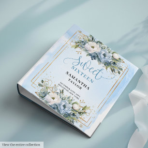 Elegant Boho Dusty Blue Eucalyptus Floral Sweet 16 3 Ring Binder