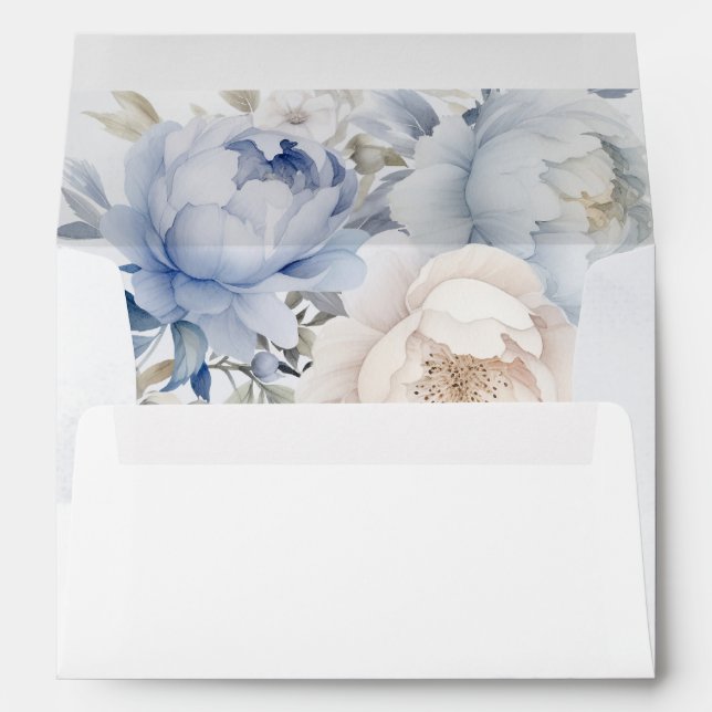 Elegant Boho Dusty Blue Floral Invitation Envelope (Back (Bottom))