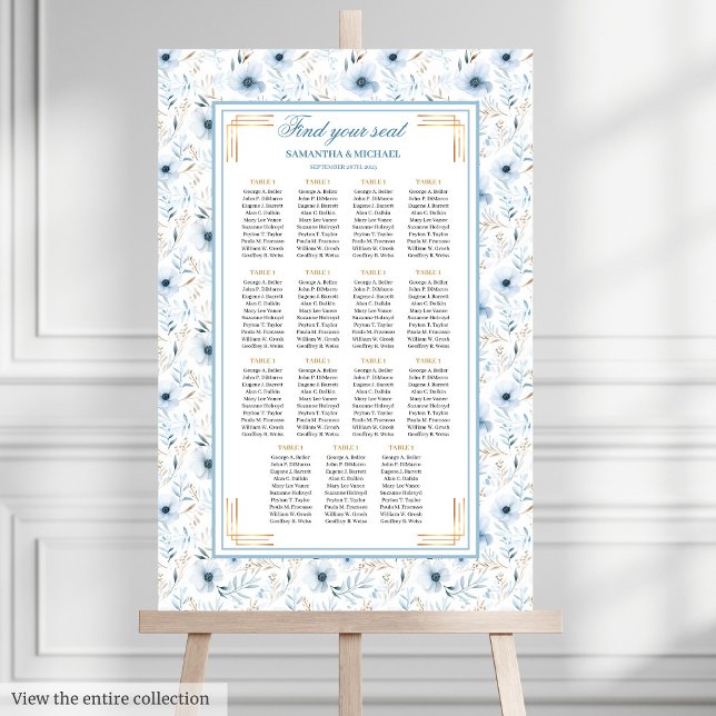Elegant Boho Dusty Blue Gold Glitter Seating Chart (Elegant Boho Dusty Blue Gold Glitter Seating Chart)