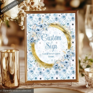 Elegant Boho Dusty Blue Gold Wedding Custom Sign