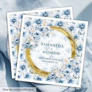 Elegant Boho Dusty Blue Pastel Gold Wedding Napkin