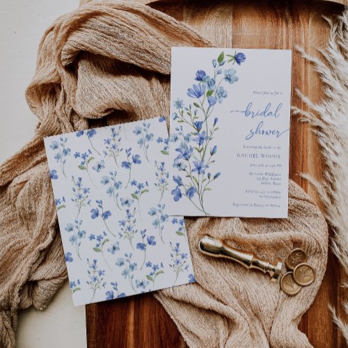 Elegant Boho Dusty Blue Wildflower Bridal Shower Invitation